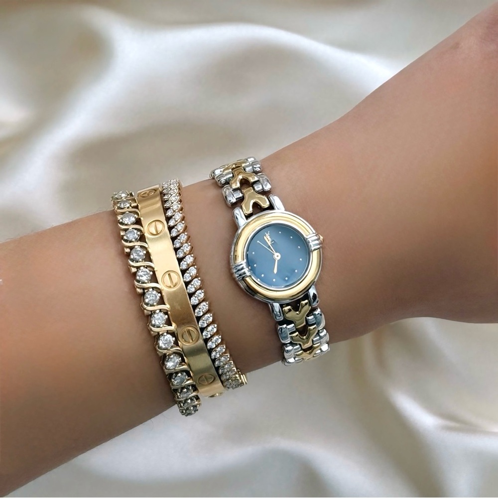 AUTHENTIC VINTAGE YVES SAINT LAURENT TWO-TONED DAINTY WATCH - Picture 2 of 8